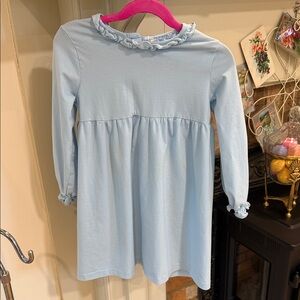 Light Blue Ruffle Neck Long Sleeve Dress by The Smocking Bug Size 6T